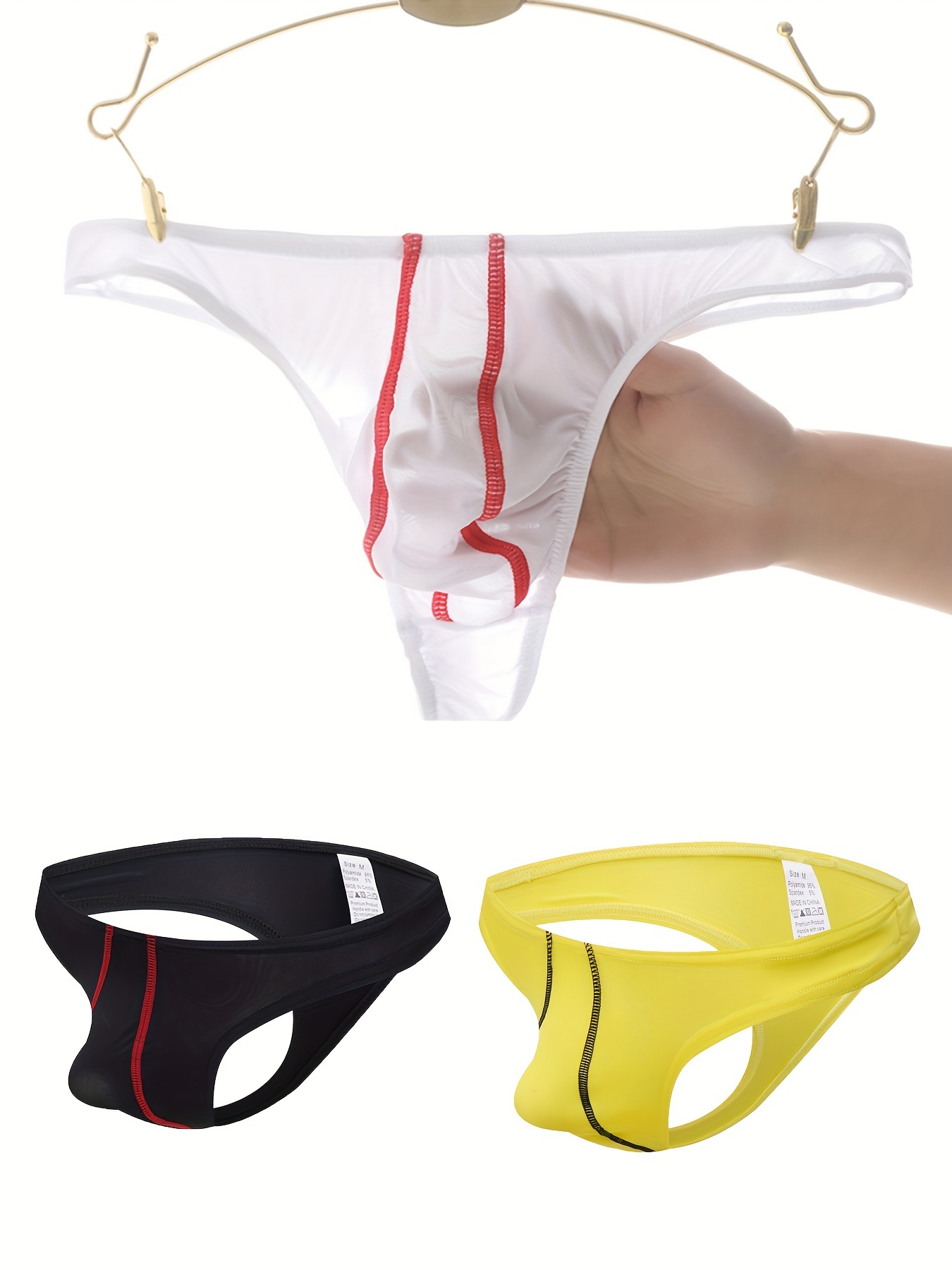 Men's Ice Silk Elephant Nose Briefs Hot G-String Thong Panties Pouch  Underwear