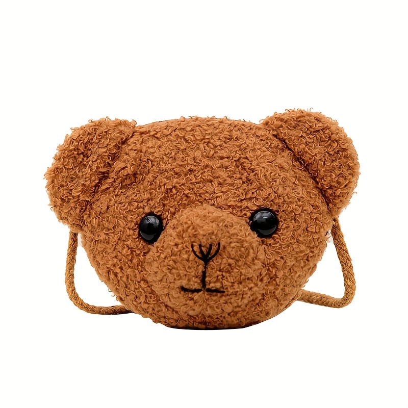 Girls Cute Plush Bear Head Shaped Bag Lightweight Crossbody Bag For Outdoor Traveling Decorative Accessories