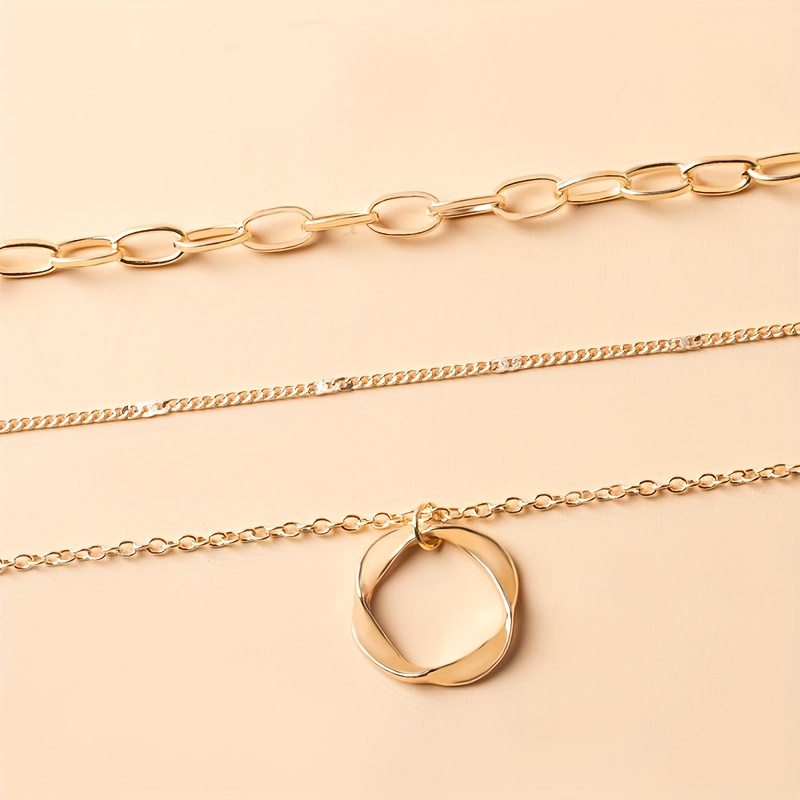 Golden Circle Pendant Necklace Adjustable Layered Clavicle Chain