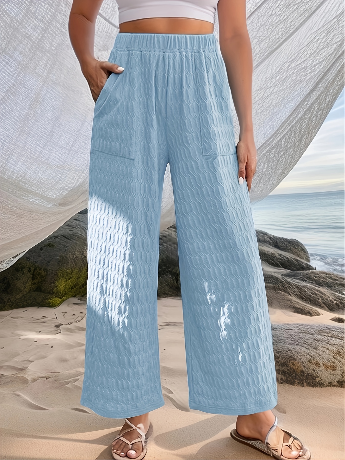 Plus Size Casual Capri Pants Women's Plus Solid High Waist - Temu Australia
