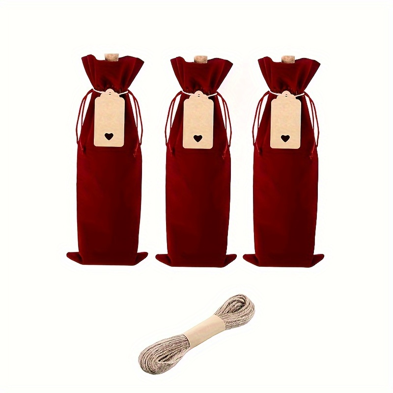 Burgundy Velvet Wine Bags Tags Strings Reusable Wine Gift Temu