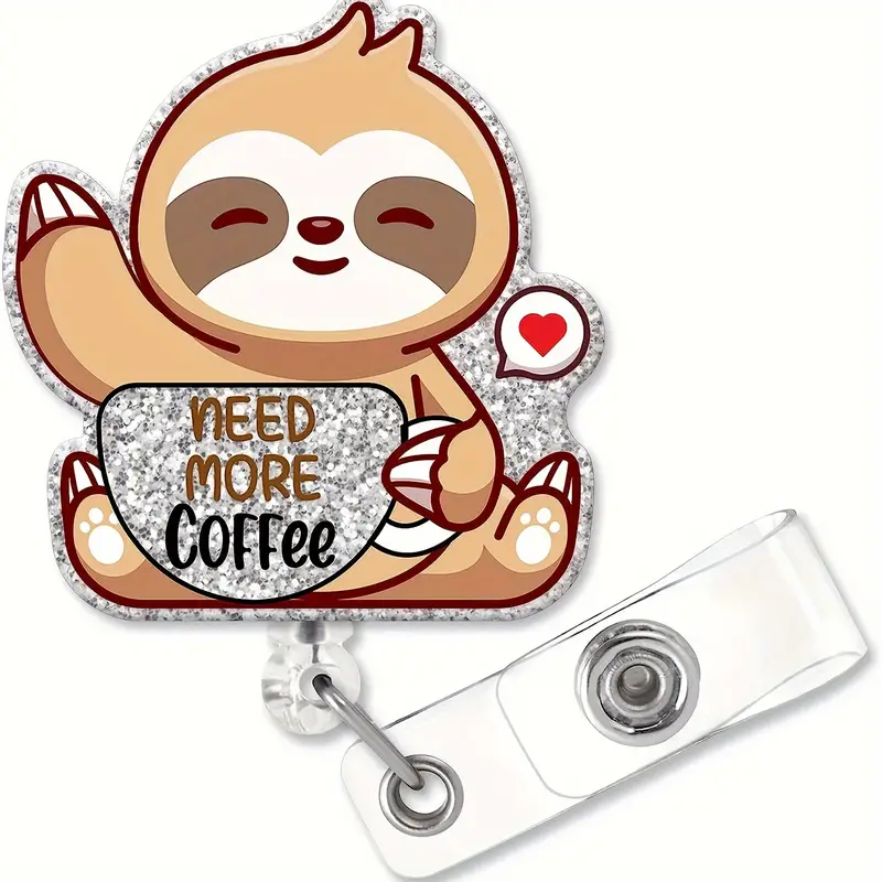 Need More Coffee Funny Shaped Badge Reel Holder With Metal Shark Clip, Office Hospital Lab Work ID Tag, Badge Gift For Nurse, Gift For Doctor