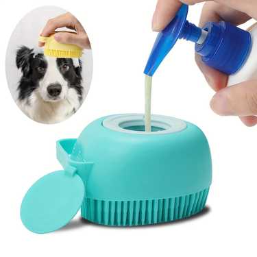 2pcs Pet Shampoo Brush, Silicone Massage Rubber Bath Comb With Shampoo Storage For Dog & Cat Grooming Tool