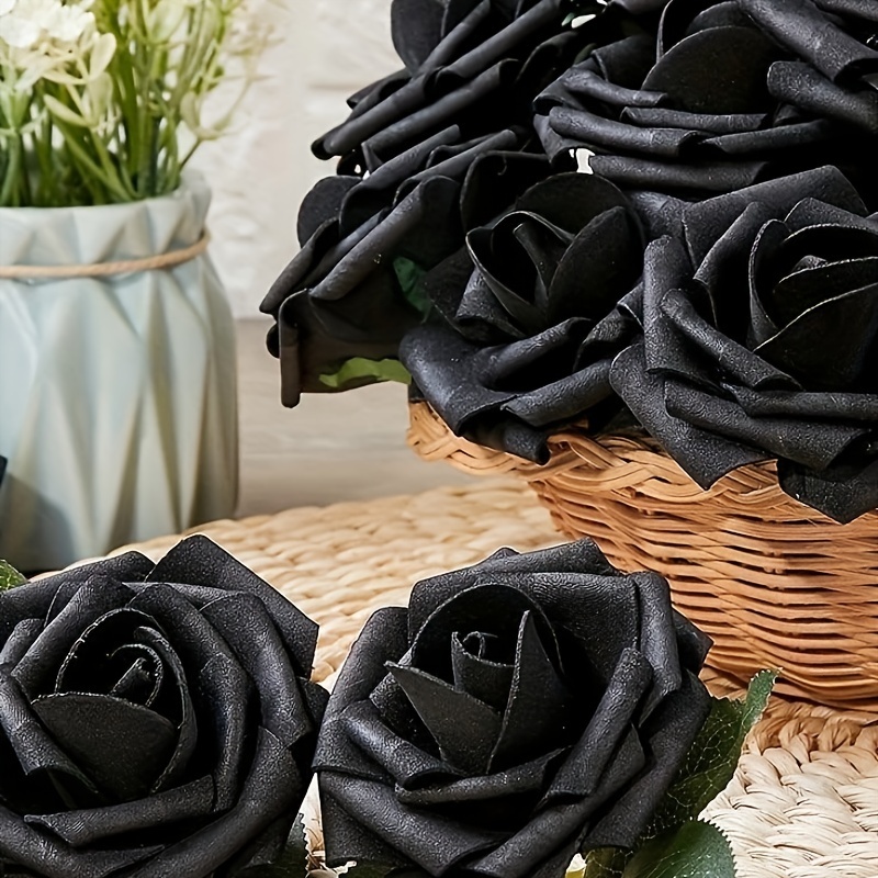 Artificial Flowers Real Looking Black Foam Fake Roses W/stem - Temu