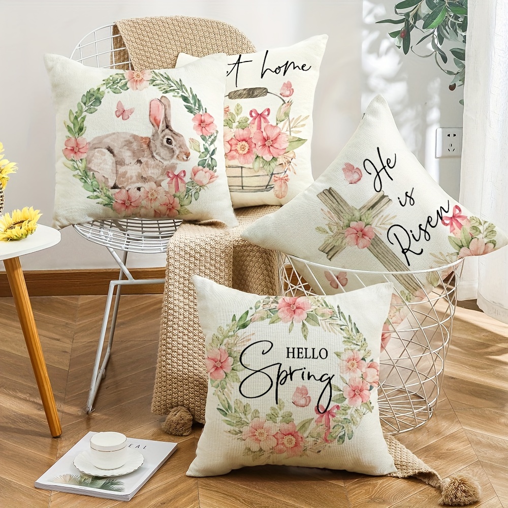 Spring Pillow Covers 18X18 Set of 4 Farmhouse Throw Pillows Home