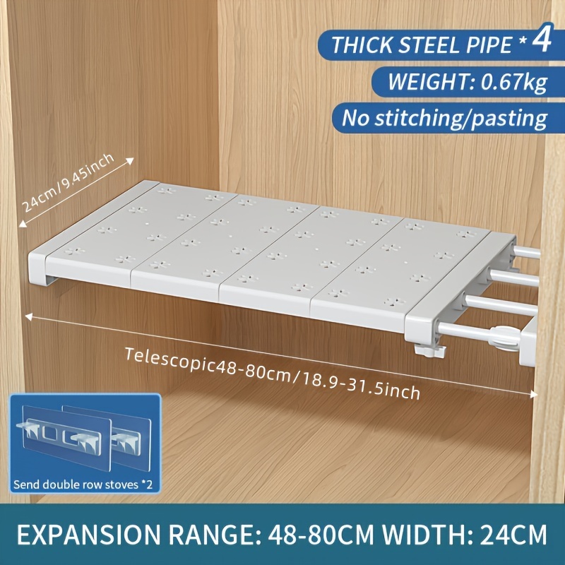 Expandable Closet Tension Shelf Storage Rack Adjustable Metal