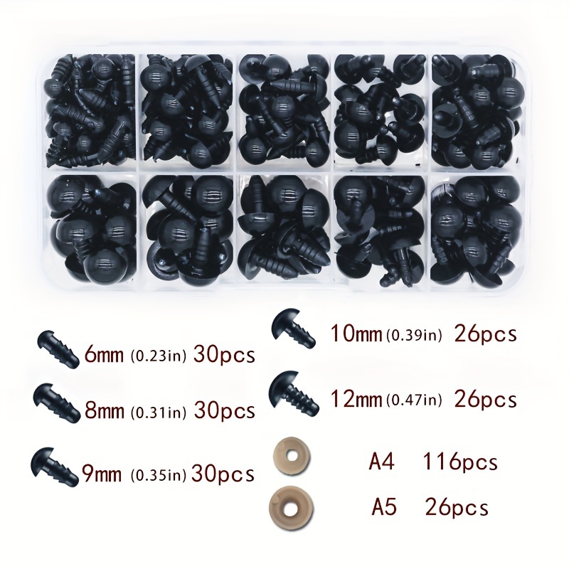 135 Pcs Plastic Safety Eyes And Noses 6-12mm/0.24x0.47in Black Safety Eyes  Doll Making With Washers Small Doll Eyes