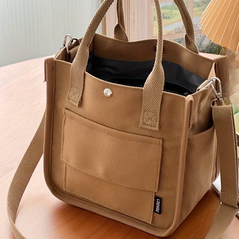 Mini Canvas Tote Bag With Top Handle Multi Pockets - Temu Australia