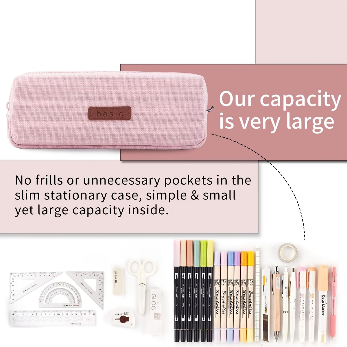 1pc Single-layer Large Capacity Pencil Case, Solid Color Square Pencil Bag  For Middle School Students