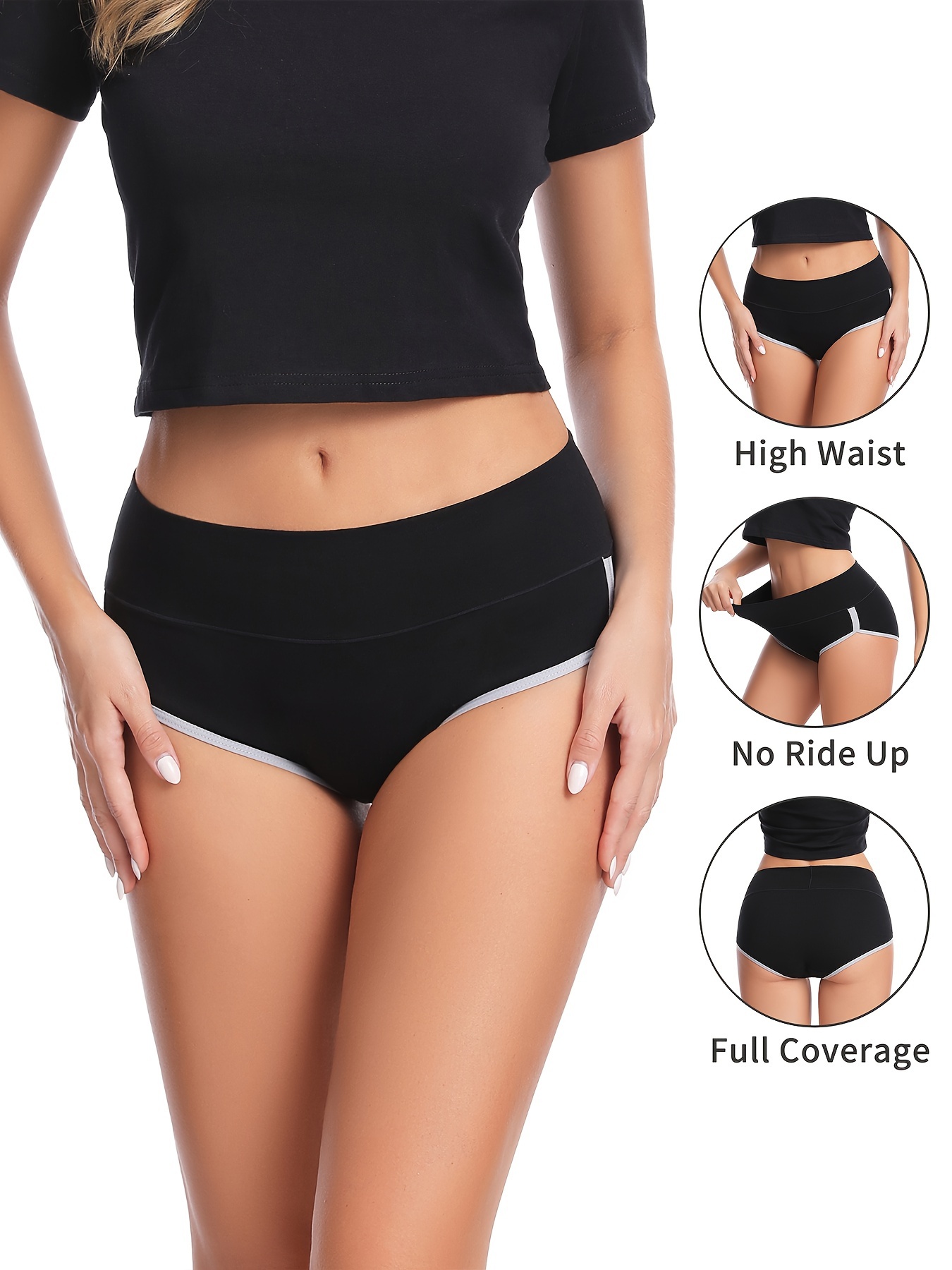 5pcs/Set Women's High Waist Full Coverage, Soft And Breathable Elastic  Underwear