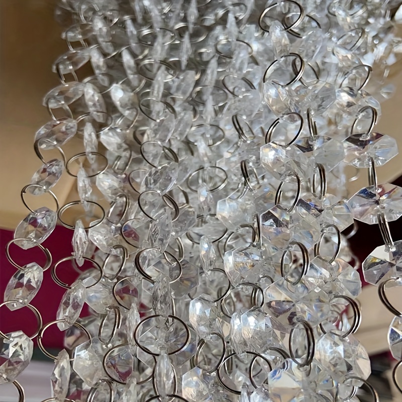 

Set 99ft Acrylic Crystal Garland Strands - Hanging Chandelier Gem Bead Chain - 14mm Clear Octagon Prism Diamond String Decorations For Wedding Party Manzanita Centerpiece Christmas Tree