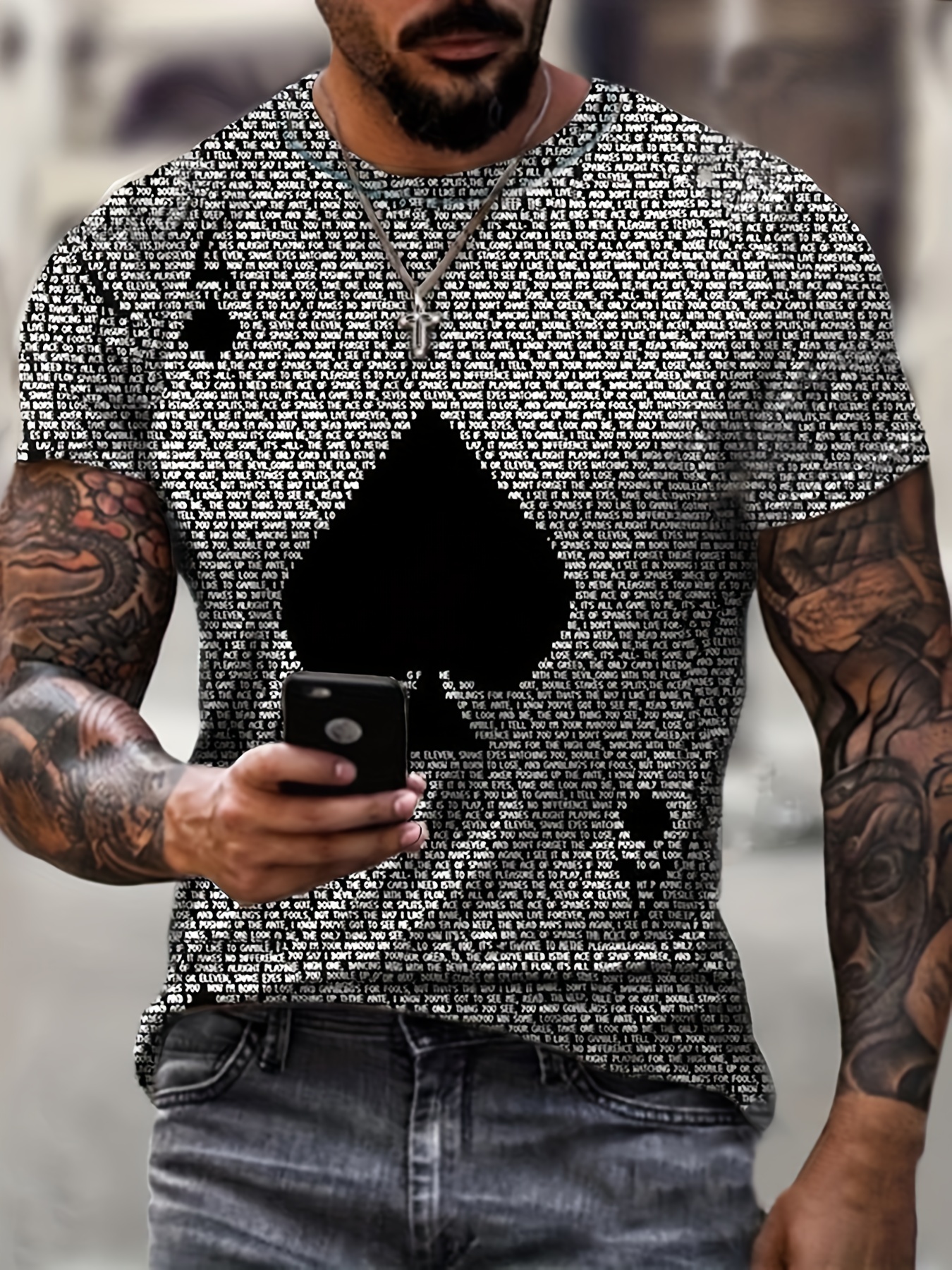 Poker Pattern Men's Summer Trendy Round Neck T shirt - Temu Canada