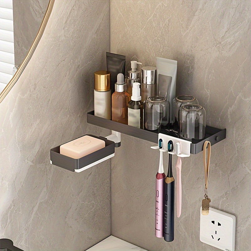 1pc Wall-mounted Bathroom Storage Rack, Drill-free Rotatable