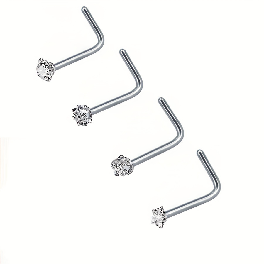 4 Pcs L Shape Nose Ring Set with Zircon