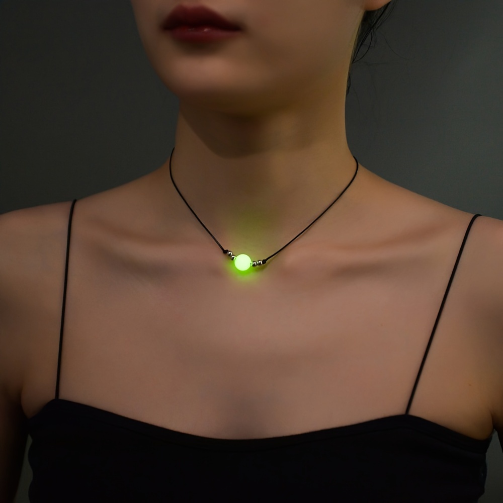 

Luminous Resin Bead Pendant Necklace - Simple No-plating Polyester Chain, Fashionable Shell Accent, Glow In The Dark, Daily & Vacation Wear Accessory For Women - Reusable 5-year Glow Feature