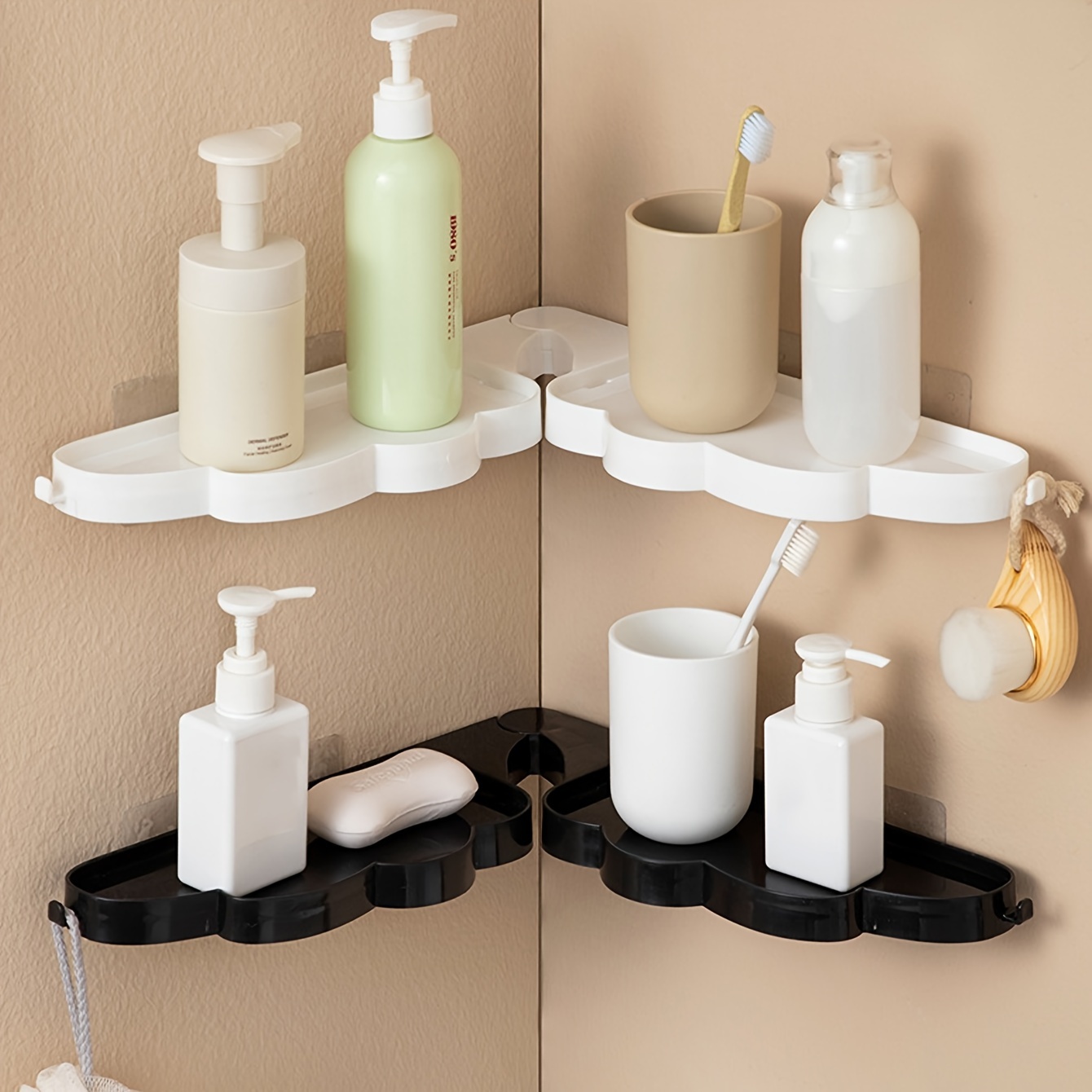 1pc Rotating Storage Rack With Adhesive, Multifunctional Bathroom Corner  Shelf, Wall Mounted Shower Caddy, No Drilling Bathroom Accessory