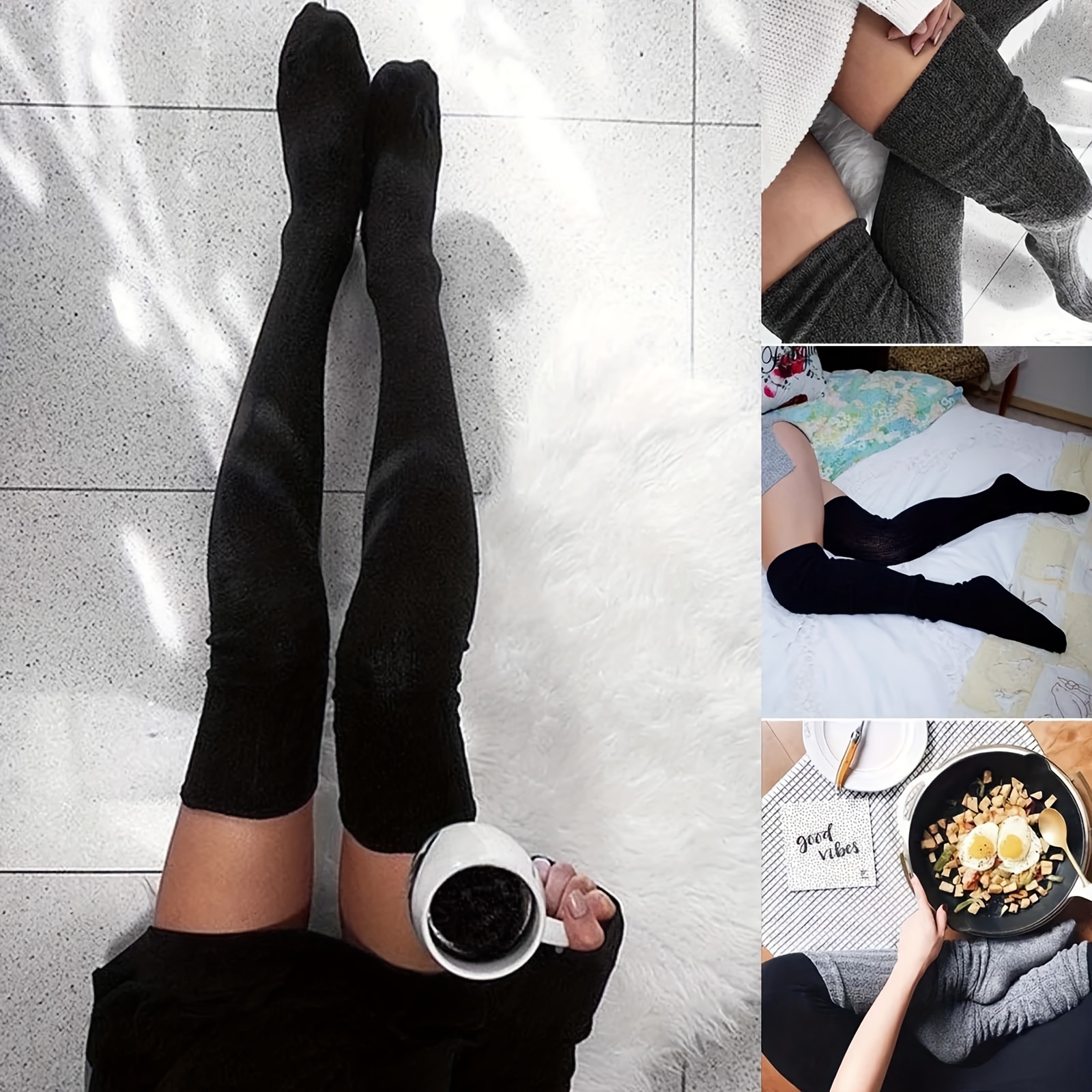 Extra Long Socks Thigh High Cotton Socks Extra Long Boot Stockings for  Girls Women (Black, Dark Grey, Wine Red, 3 Pairs)