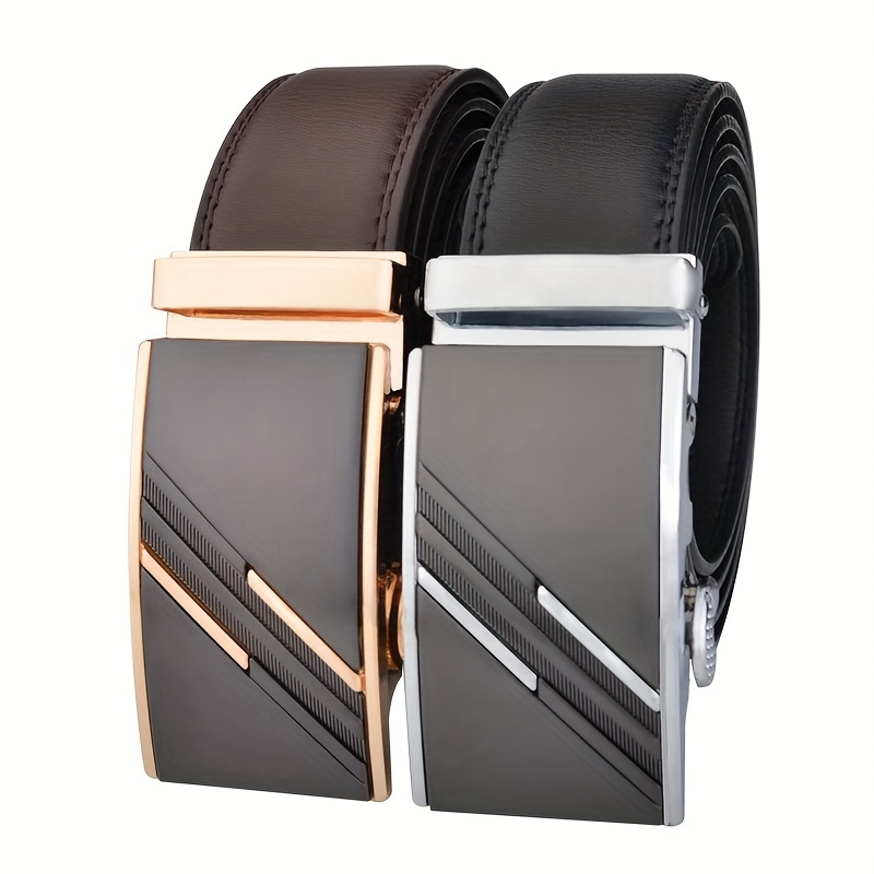 Men's Leather Belt Metal Automatic Buckle Brand High Quality Luxury Belt  For Men Famous Work Business Black Cowskin Strap - Temu United Arab Emirates