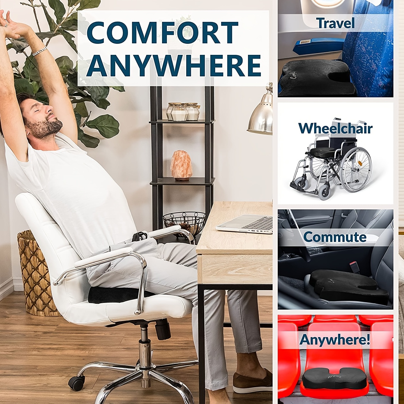 For Tailbone Sciatica back Pain relief Comfort Office Chair Car Seat Cushion  Non-Slip Orthopedic Memory Foam Coccyx Cushion
