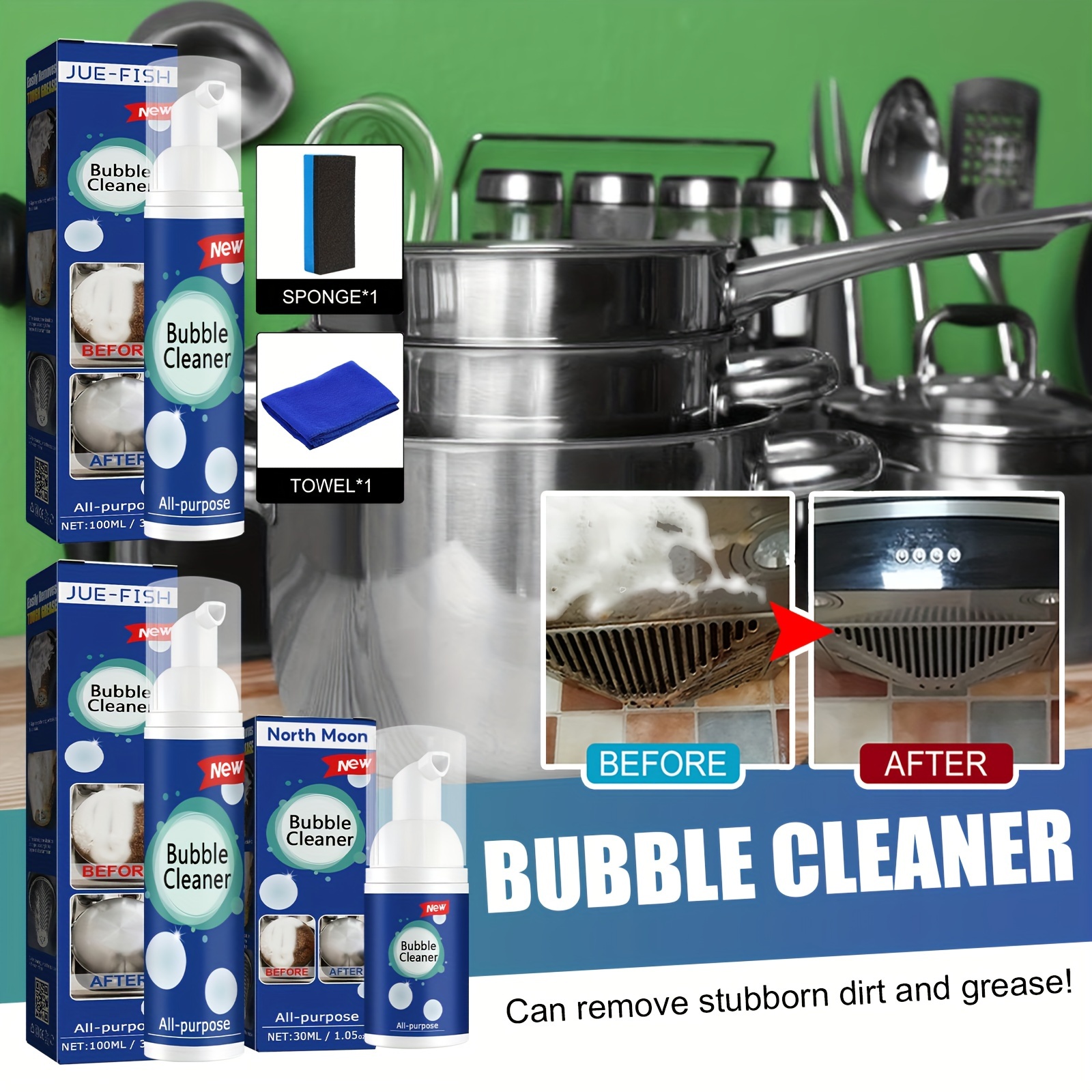 All-Purpose Kitchen Bubble Cleaner Household Kitchen Foam Multifunctional 30ml/100ml, Kitchen Utensils All Obstinate Stains Grease Remover - Use with