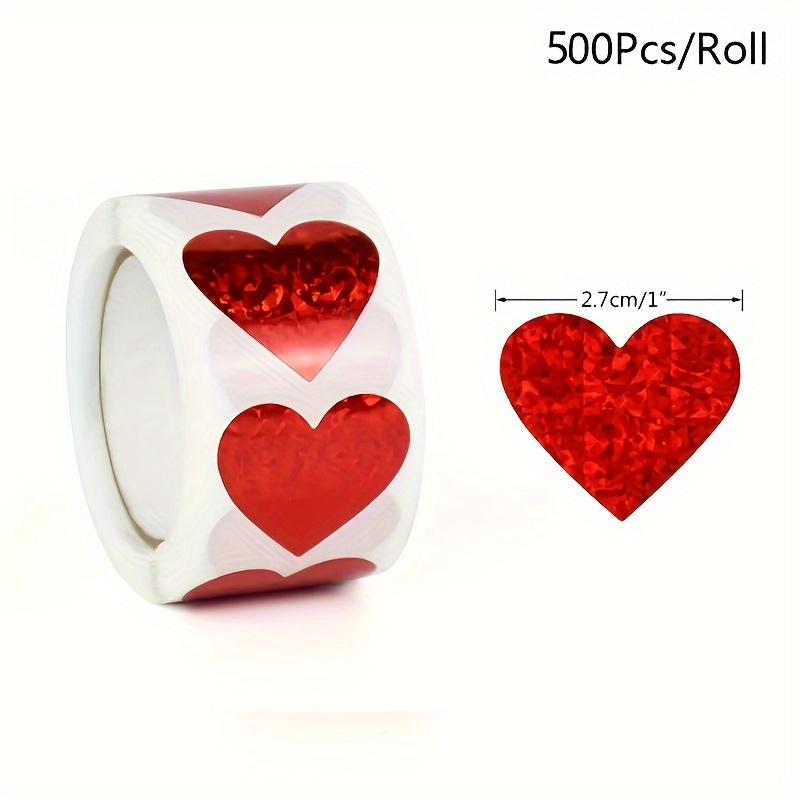 500pcs Glitter Heart Stickers for Kids Roll, Valentine Red Heart