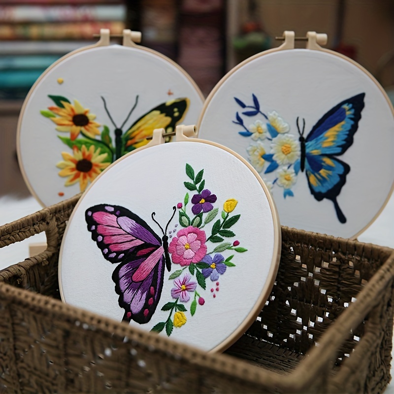 Diy Butterfly Pattern Embroidery Kit Basic Novice Practice - Temu