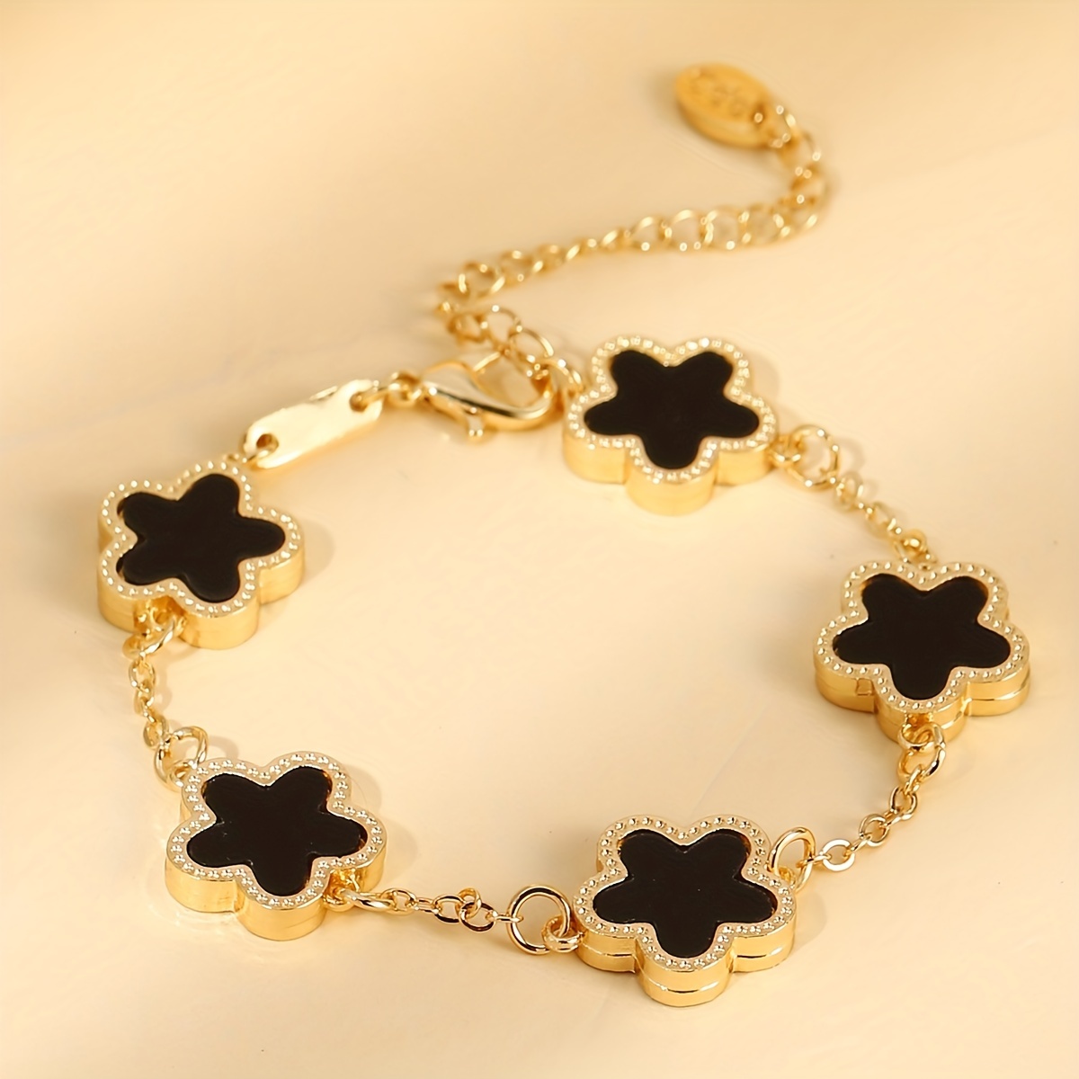  3Pcs Lucky Clover Bracelet Jewelry Set for Women Girls 18K Gold  Plated Titanium Steel Simple Cute Bracelet link Gifts (Black+White+Gold):  Clothing, Shoes & Jewelry
