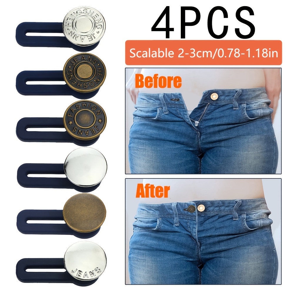 4pcs Random Color Magic Metal Button Extender Pants Jeans Free Sewing  Adjustable Retractable Waist Extenders Button Extended Length 0 71in, 90  Days Buyer Protection