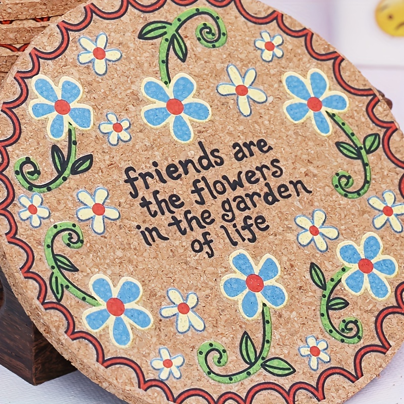 Boho Flower Pattern Cork Coaster Heat Insulated Drink Coaster