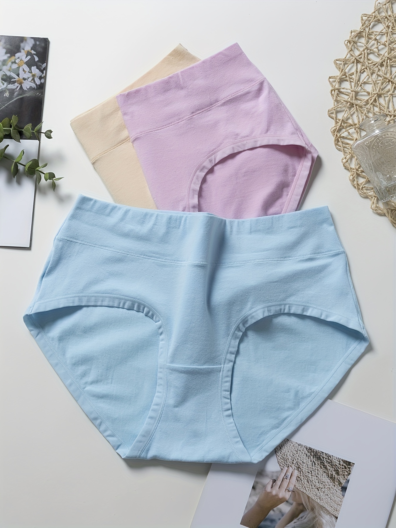Plus Size Basic Panties Set Women's Plus Solid High Waist - Temu