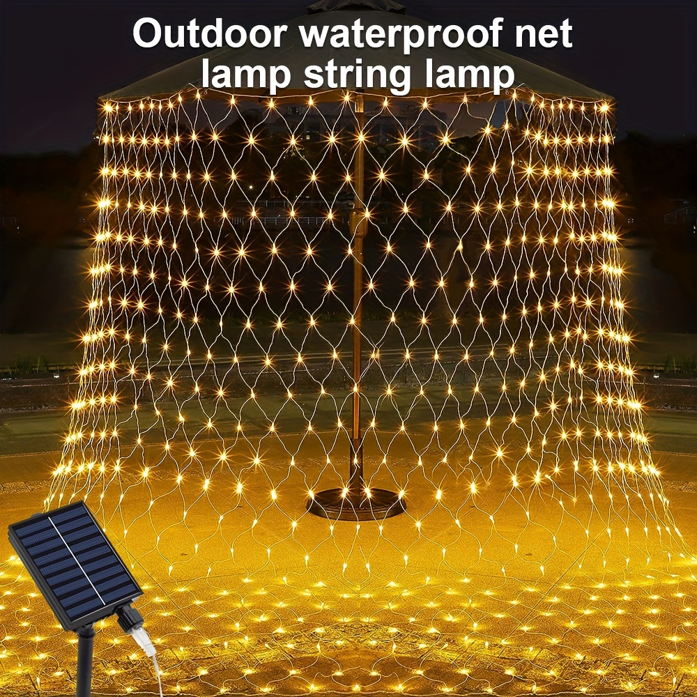 

1 Pack Solar Net Lights, Led Transparent Wire, Waterproof, 8 Lighting Modes, Outside Garden Twinkle Lights For Patio Wall Roof Balcony Christmas Halloween Thanksgiving Day Decor Fairy Lights