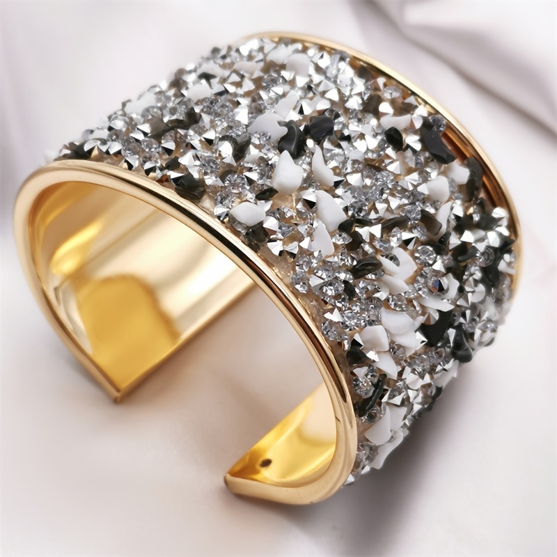 Glamorous Adjustable Cuff Bangle Bracelet with Rhinestone Inlay for Women