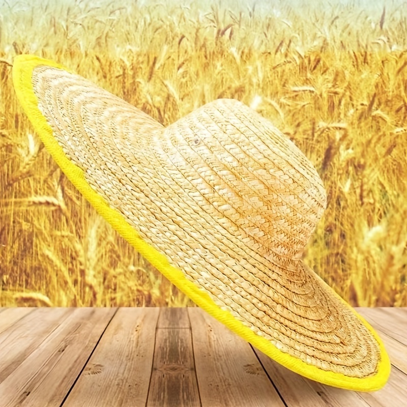 Sunshade Hand-Woven Straw Hat For Construction Sites, Fishing, With Large  Brim