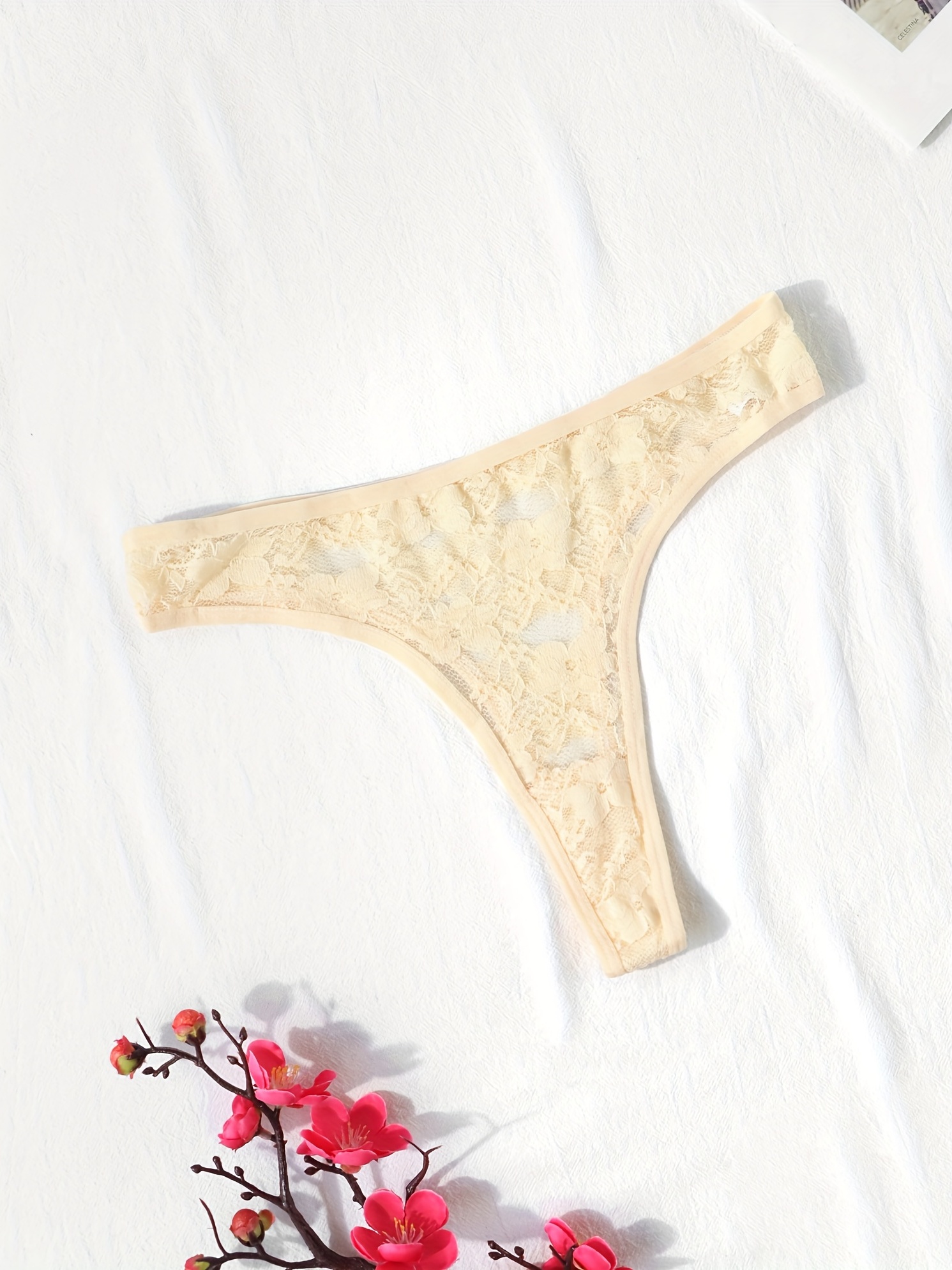 Floral Lace Mesh Thongs, Breathable & Comfy Intimates Panties, Women's  Lingerie & Underwear