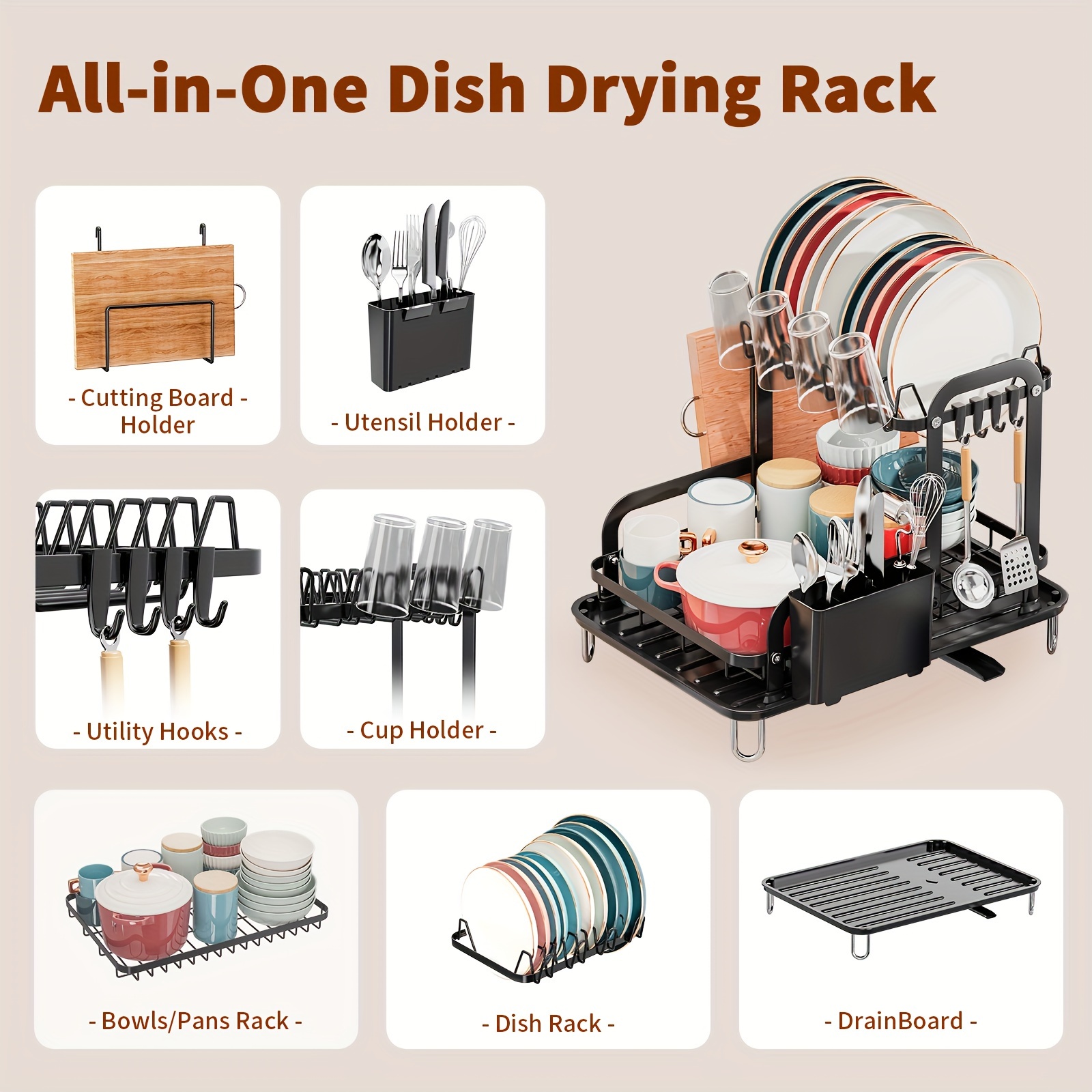 1pc Dish Drying Rack, Large-Capacity Dish Rack For Kitchen Counter,  Rust-Proof Dish Drainer, 2-Tier Kitchen Dish Drying Rack For Dishes,  Knives, Spoons, And Forks