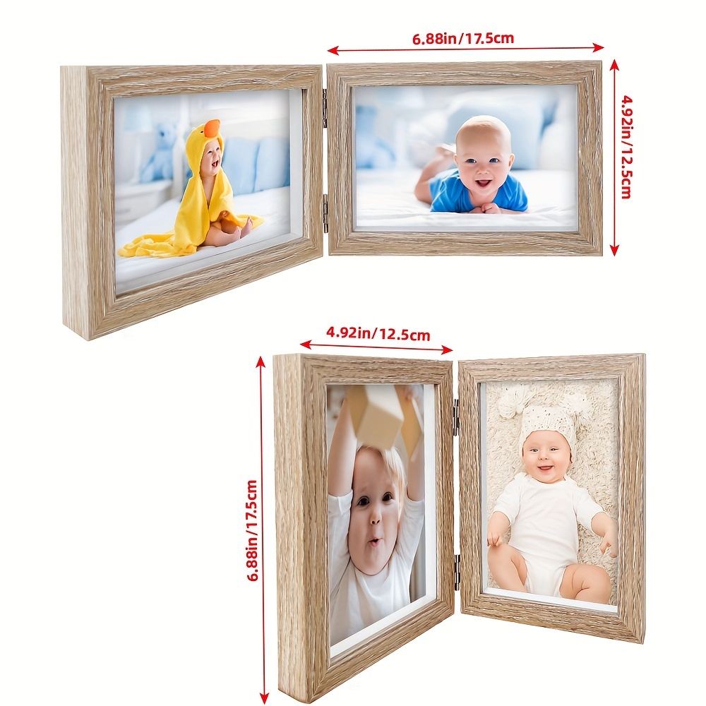 4x6 Double Frame Wood Grain Hinged Picture Frame Two Photo Frames