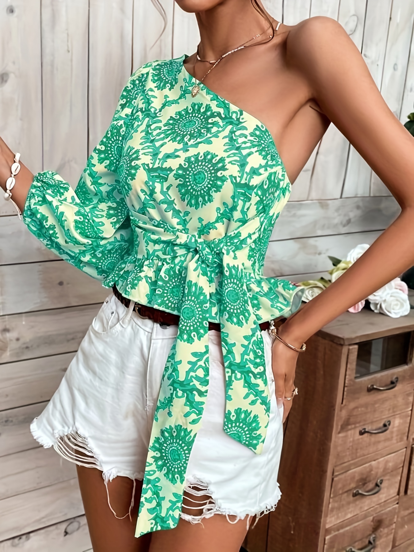 Green one shoulder online top