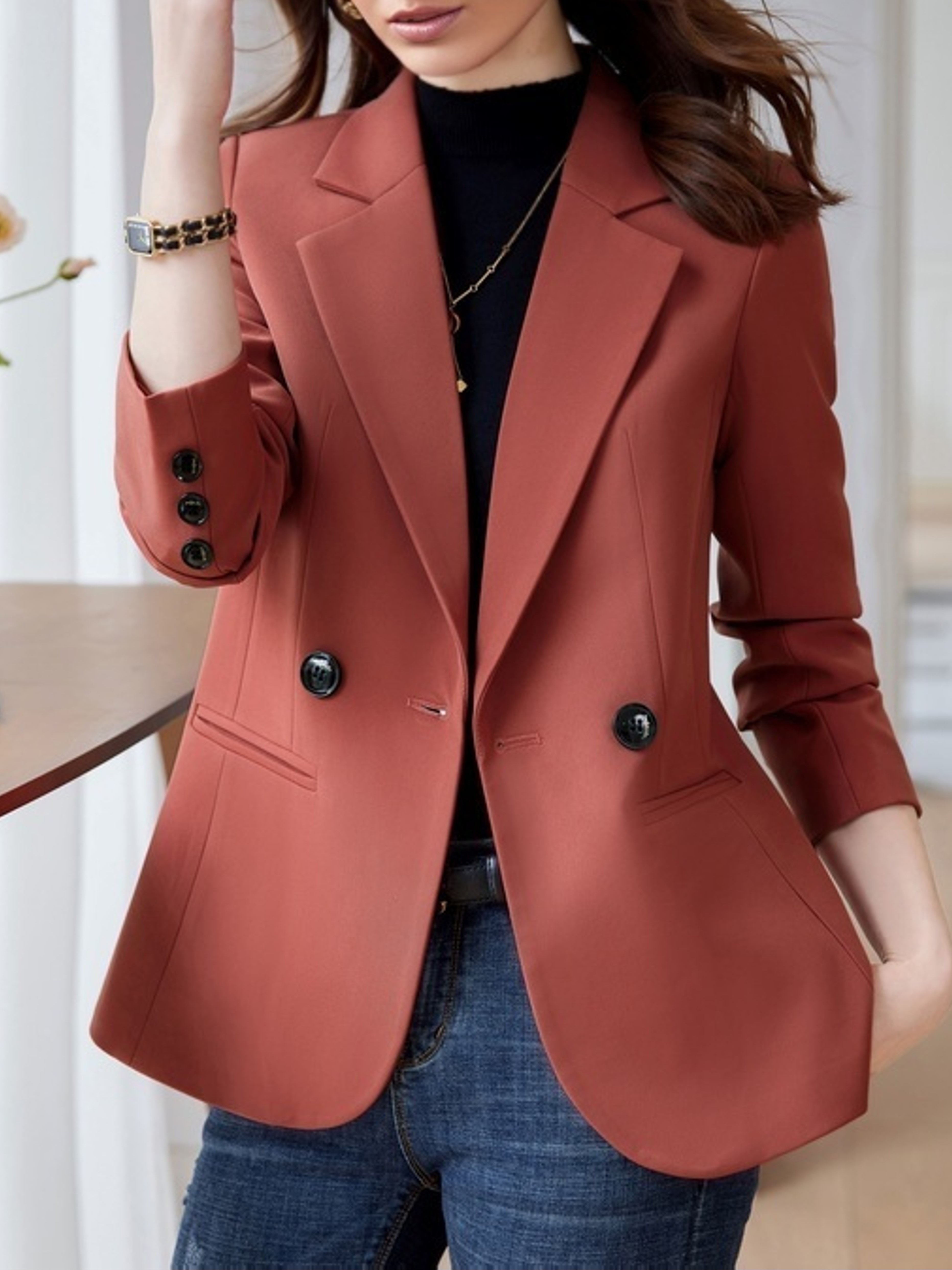 Solid Button Front Casual Long Sleeve Lapel - Temu