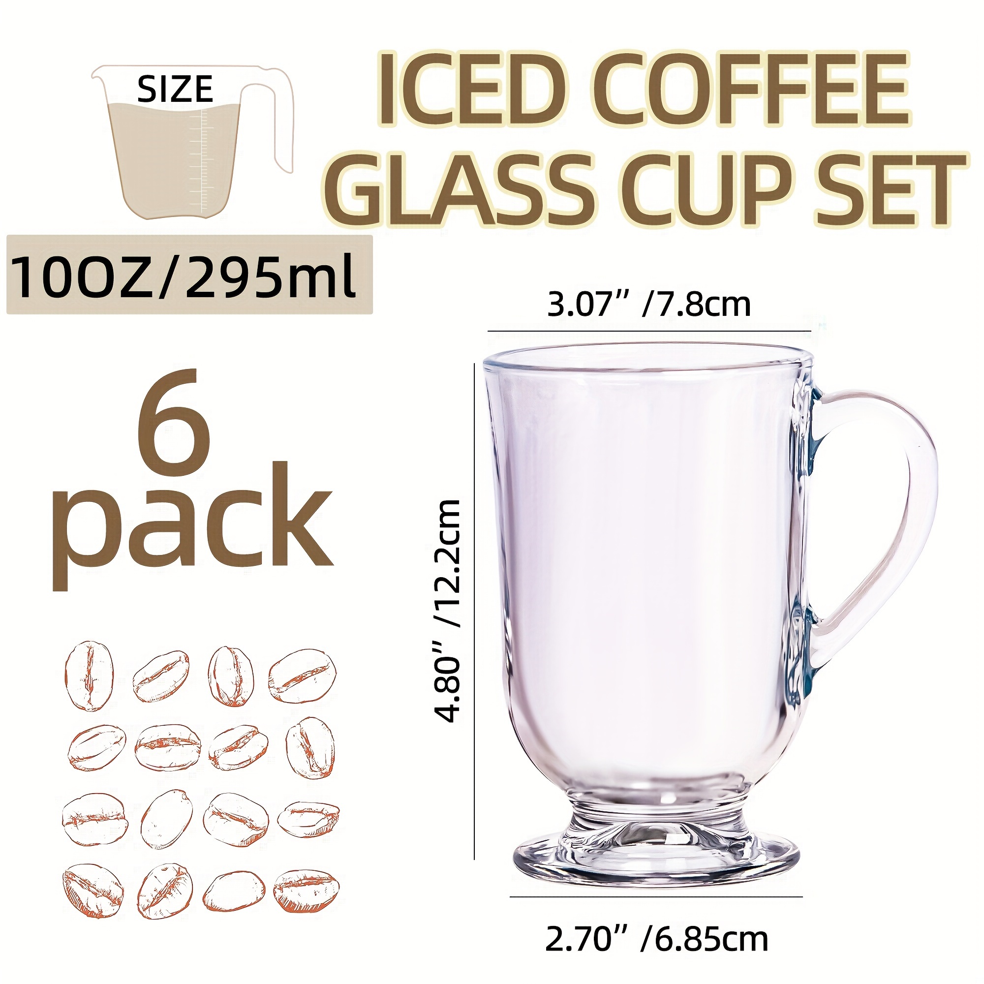 Glass Coffee Mugs (Pack of 6)