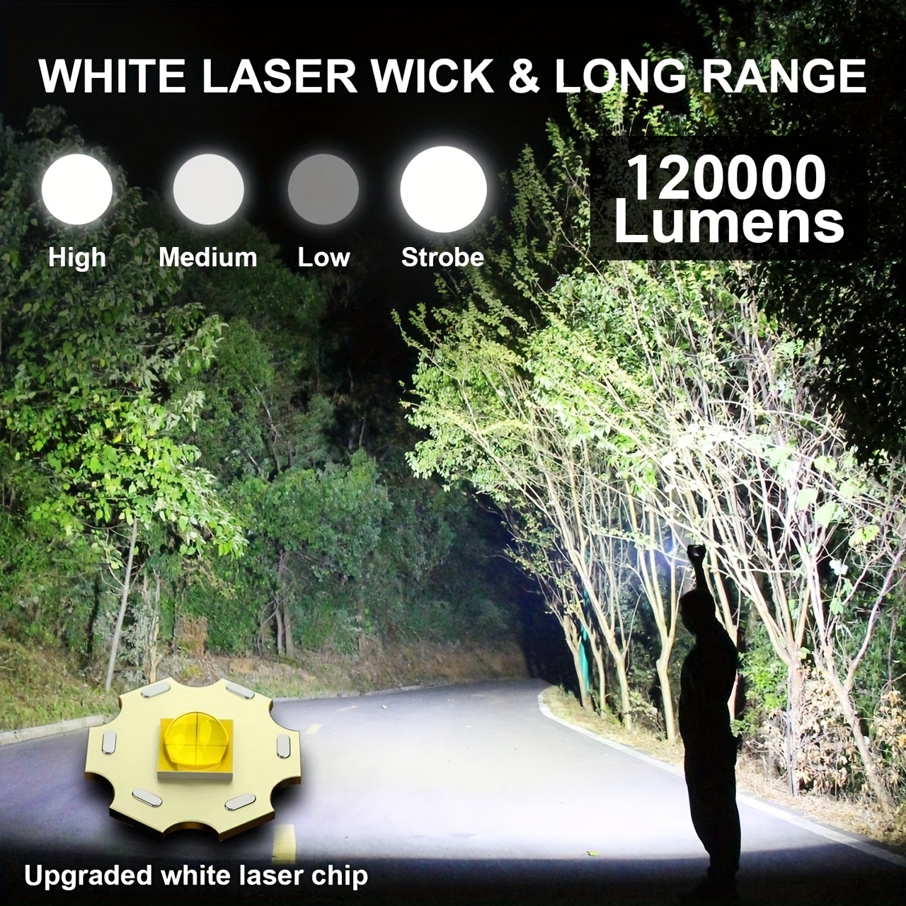 Linternas LED recargables de alto lúmenes, 120000 lúmenes, linterna táctica  de mano súper brillante, luz de flash de alta potencia, 5 modos de luz