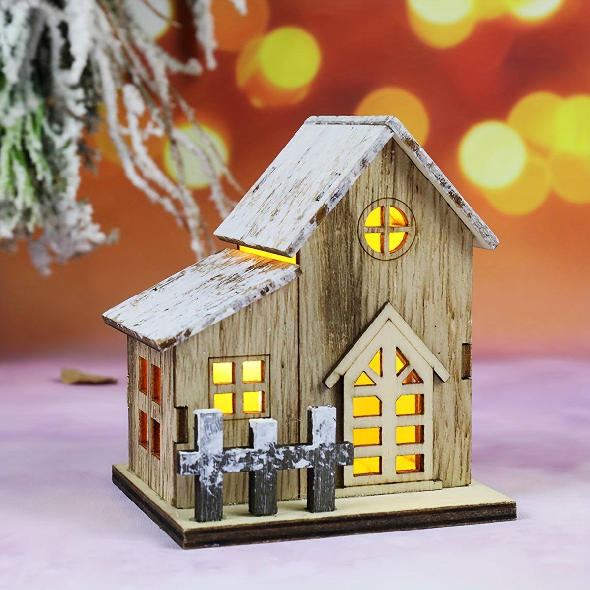 Christmas New Decoration Luminous Small Wooden House Led - Temu