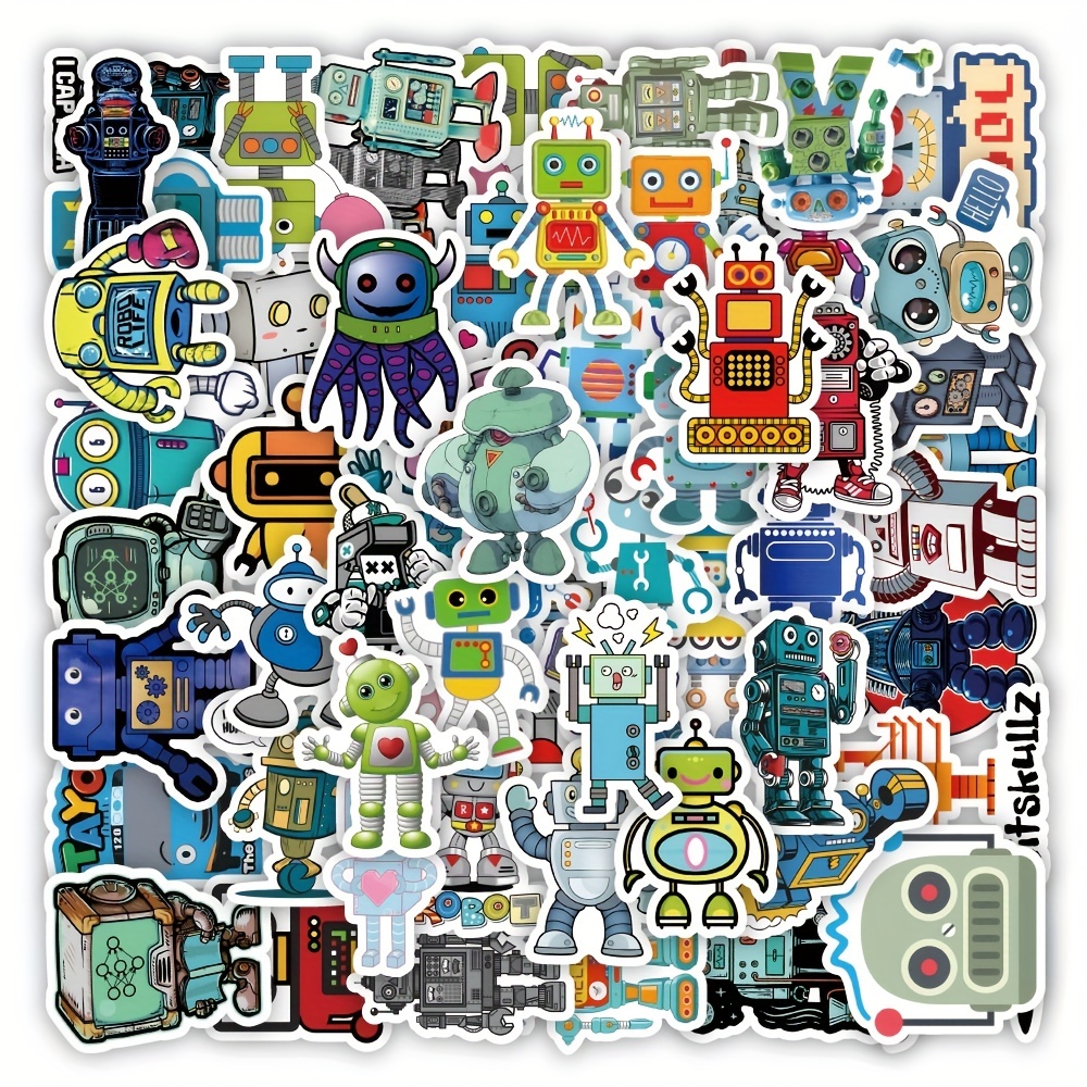 60Pcs Robot Stickers, Science Theme Vinyl Waterproof Decals for Computer  Skateboard Laptop Water Bottle Luggage Notebook for Kids Teens Adult