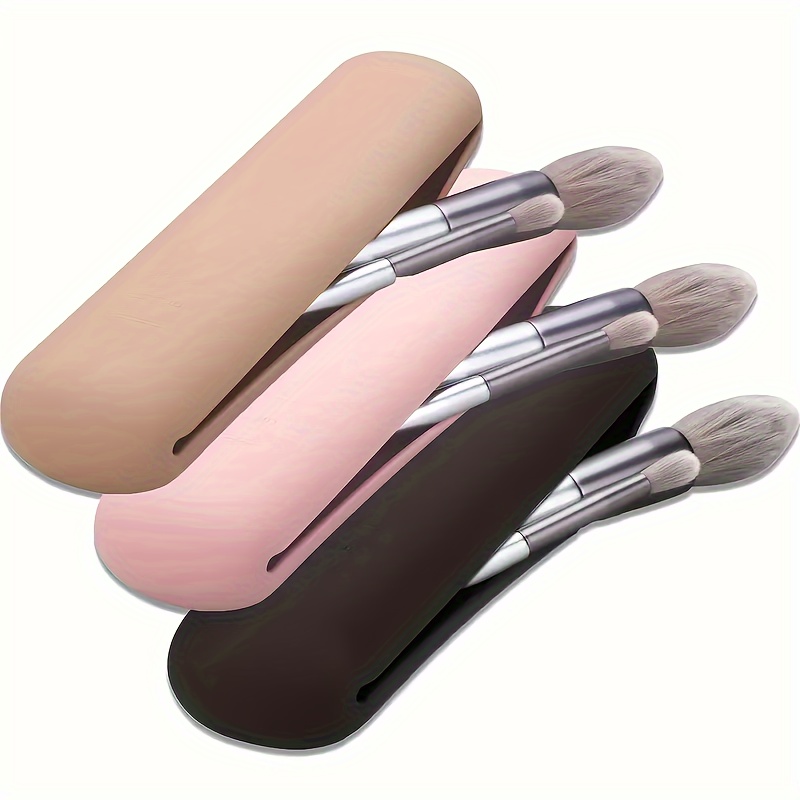 

Portable Mini Silicone Makeup Brush Bag, Solid Color Travel Brush Case, Lightweight Carry On Pouch