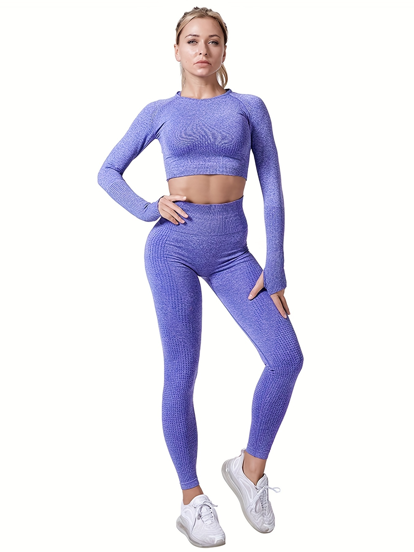 Yoga Workout Set Long Sleeve Crew Neck Top High Waist Sports