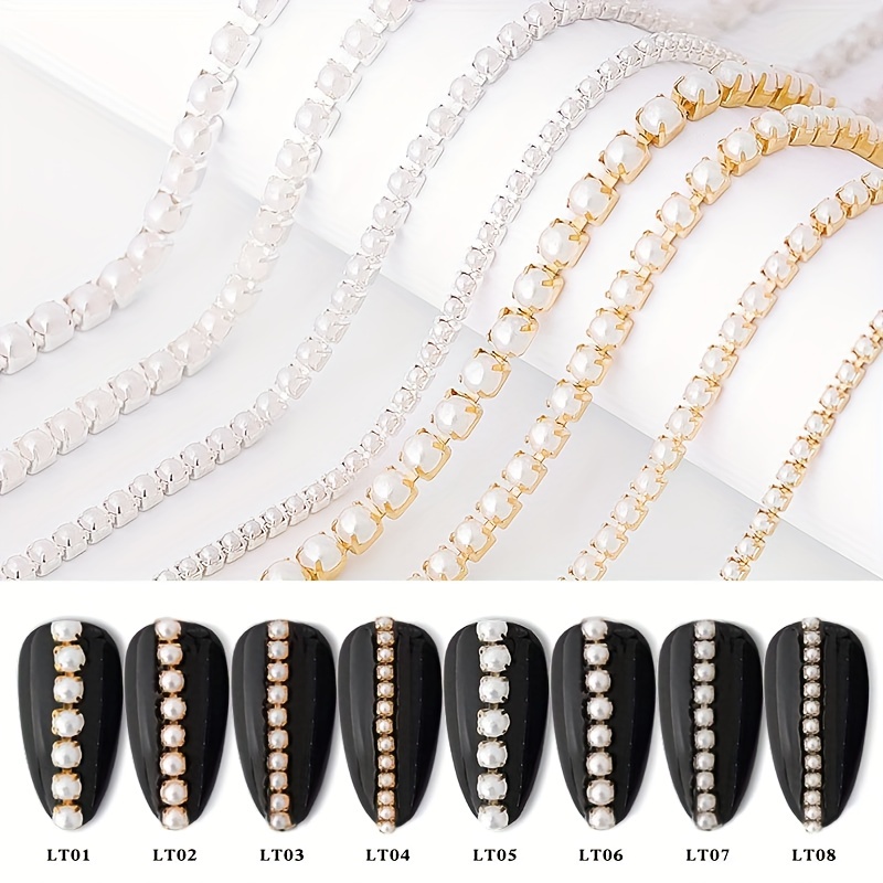 Pearl Claw Chain Nail Rhinestone 3d Metal Golden Silver Ab - Temu