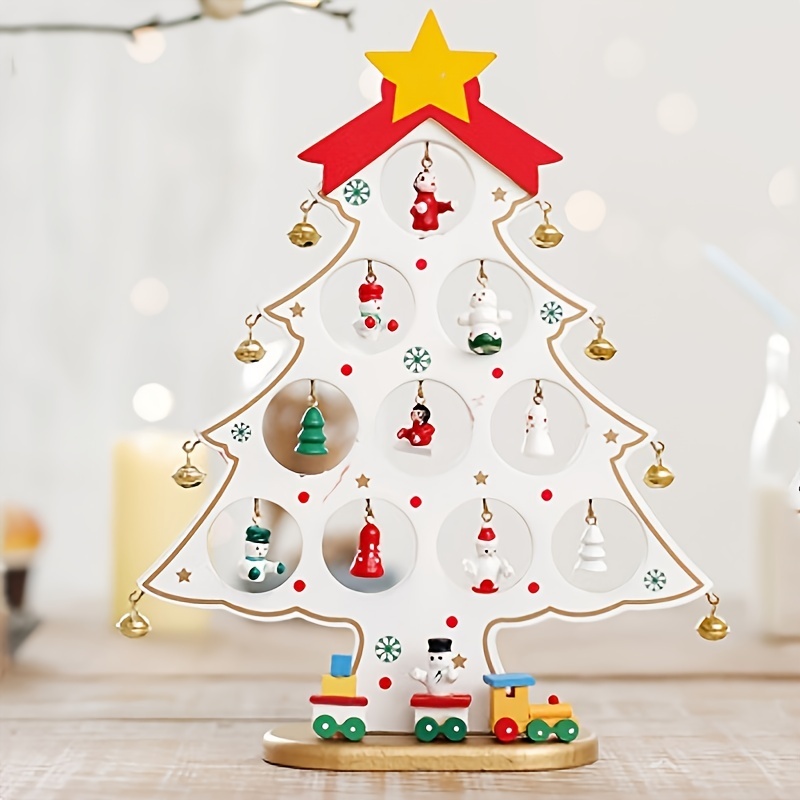 DECHOUS Box Girls Wood Christmas Trees Christmas Desk Ornament Decor Wooden  Christmas Figurine Ornaments Table Topper Water Table Toys Rotatable