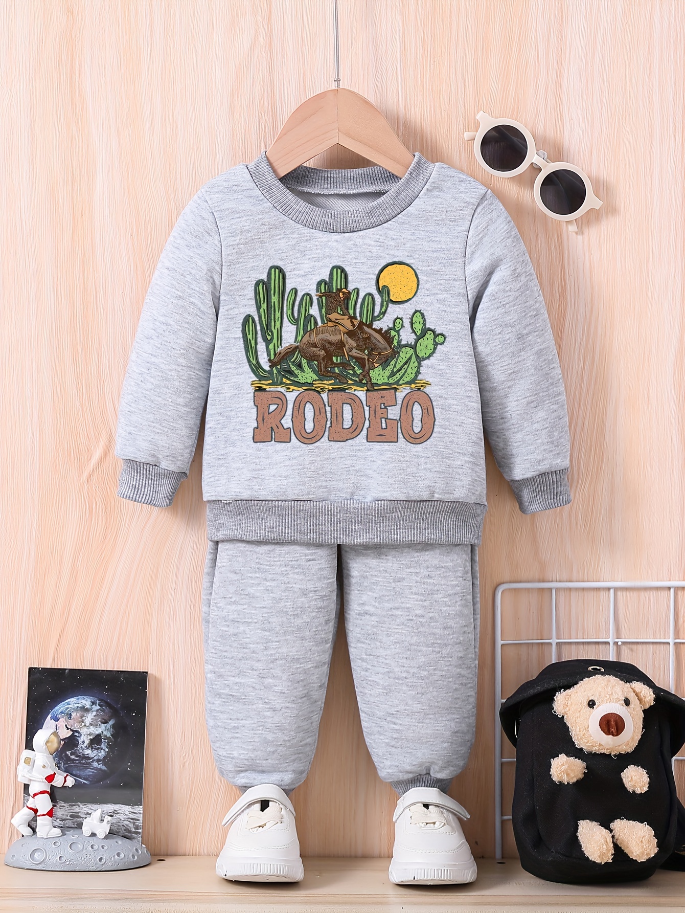 Boy's Rodeo Cowboy Print Outfit Sweatshirt Sweatpants Set - Temu