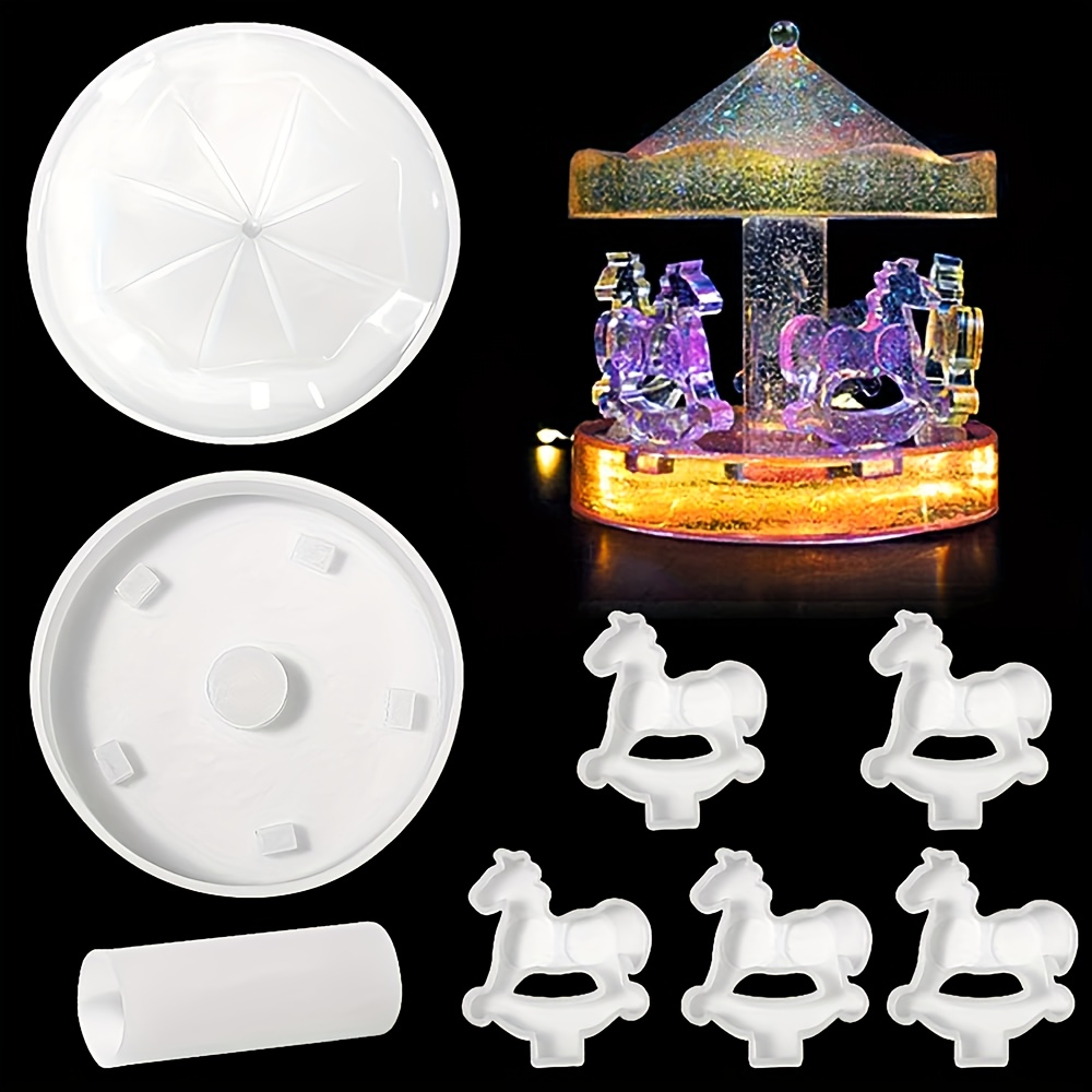 

1set Carousel Ornament Crystal Epoxy Resin Mold Carousel Horse Casting Mould Diy Kits Silicone Molds For Epoxy Resin Merry-go-round Decorations For Home Decor