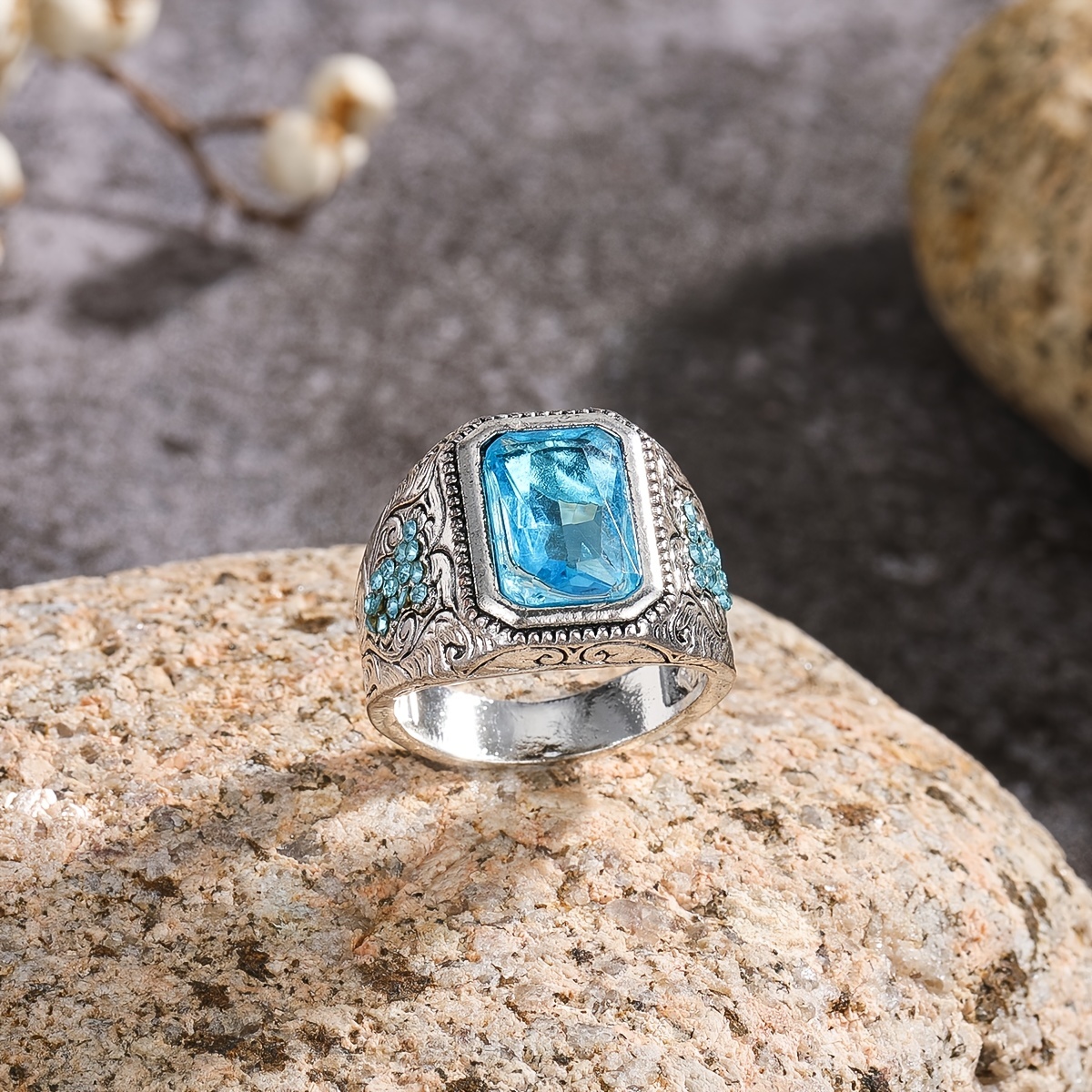 Men's Vintage Turquoise Stone Stainless Steel Ring