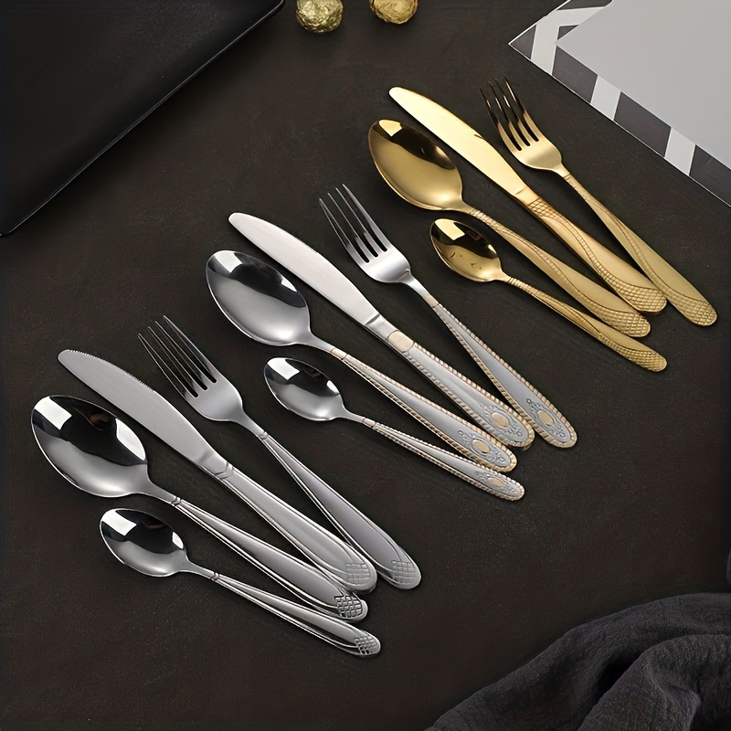 Juego de cubiertos de acero inoxidable de 24 piezas con juego de cubiertos  de regalo, incluye cuchillo de cena, tenedores, cuchara y cucharilla, apto